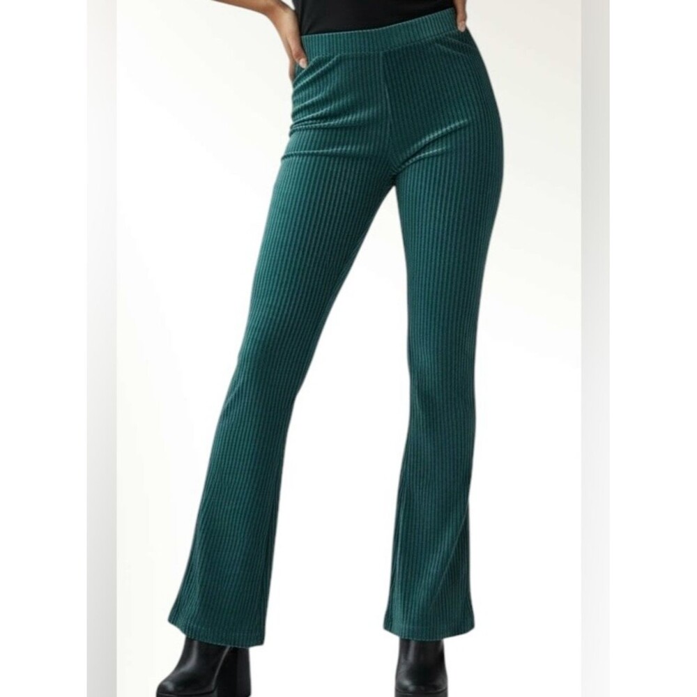 Nordstrom | Nordstrom Velvet Ribbed High Rise Flare Pants in Teal Green NWOT 26